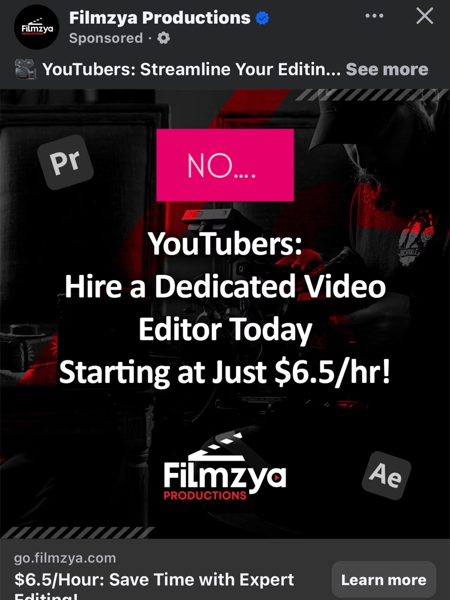 No You can’t get a professional video editor for $6:50 a hr. No input, lack of communication, Not worth the inconvenience, Slow delivery times, Bad Quality. 
I’d love to see them pump out a 4x camera concert Filmed on @reddigitalcinema in red raw and have it ready the next day. Support Australian Video production, Filming, Production, Edit, to full completion. 25 Years of experience and thousands of happy clients All with Jobs Filmed, Edited and Delivered on Time, Typically within 2 Days. Call or email for your next job. 0414357863 @stickyproductions